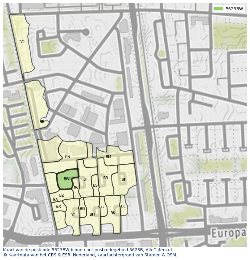 Afbeelding van het postcodegebied 5623 BW op de kaart.
