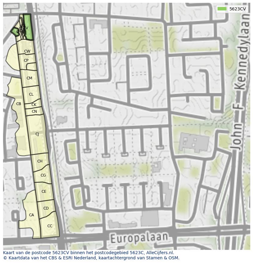 Afbeelding van het postcodegebied 5623 CV op de kaart.