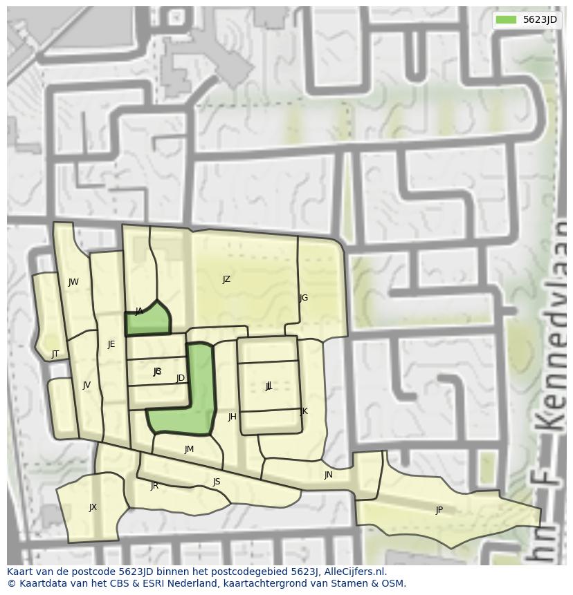 Afbeelding van het postcodegebied 5623 JD op de kaart.
