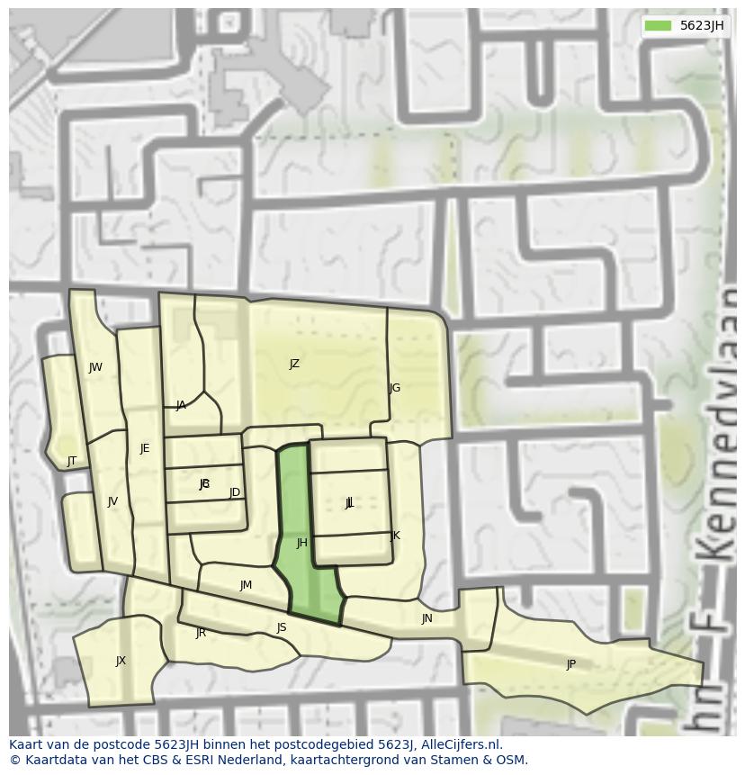 Afbeelding van het postcodegebied 5623 JH op de kaart.