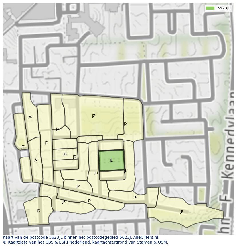 Afbeelding van het postcodegebied 5623 JL op de kaart.