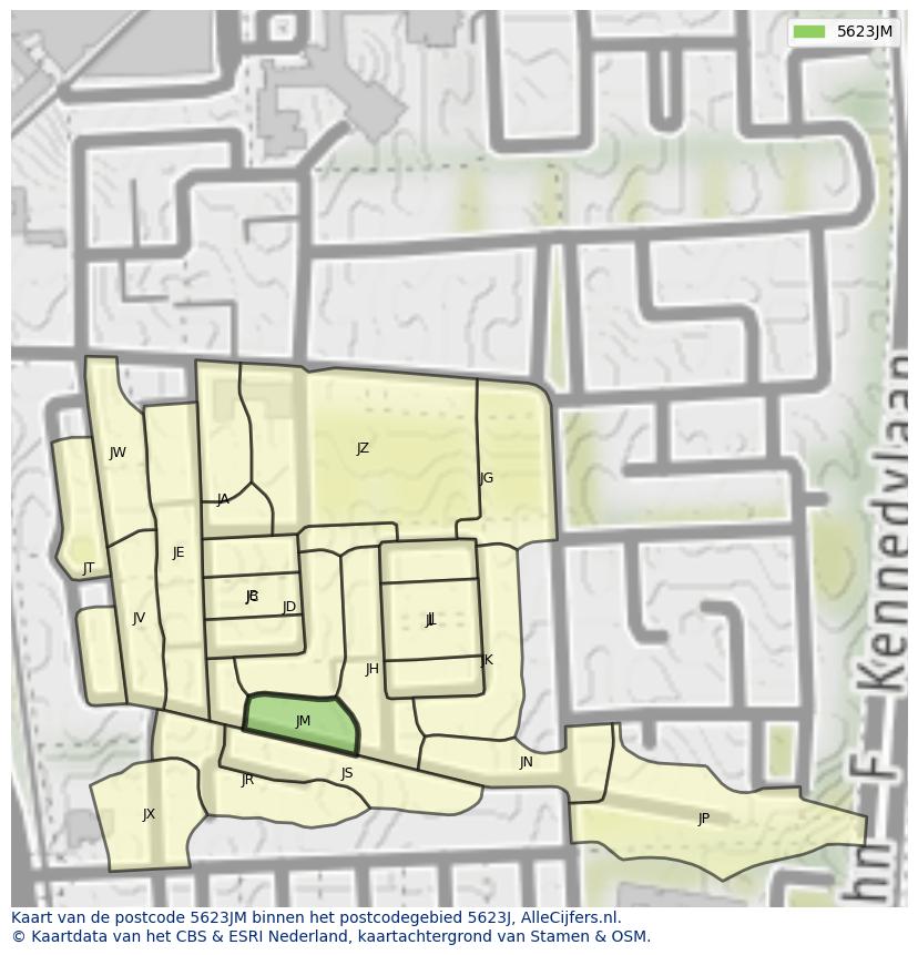 Afbeelding van het postcodegebied 5623 JM op de kaart.
