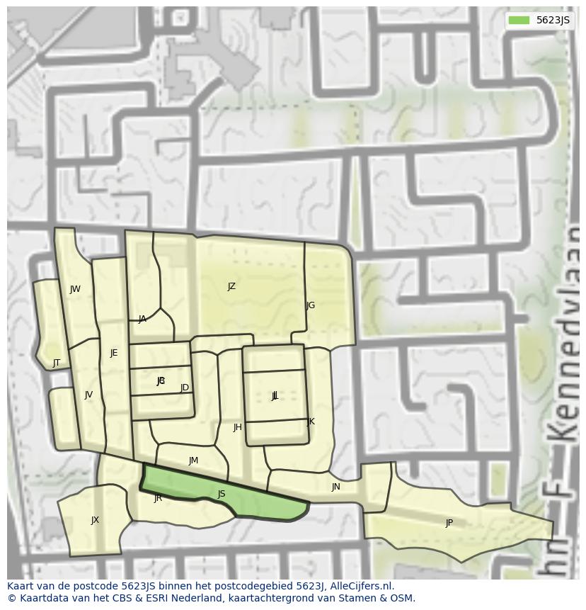 Afbeelding van het postcodegebied 5623 JS op de kaart.