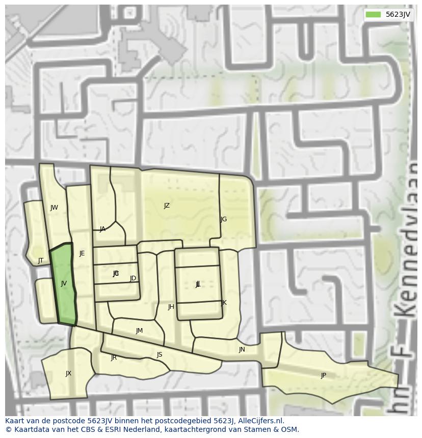 Afbeelding van het postcodegebied 5623 JV op de kaart.