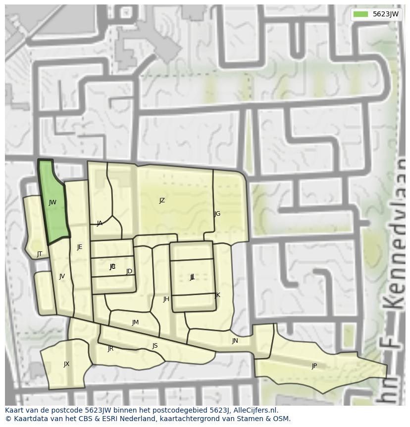 Afbeelding van het postcodegebied 5623 JW op de kaart.