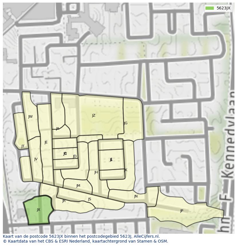 Afbeelding van het postcodegebied 5623 JX op de kaart.