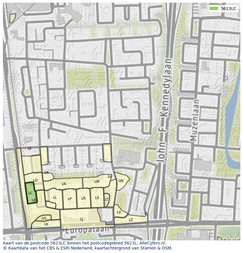 Afbeelding van het postcodegebied 5623 LC op de kaart.