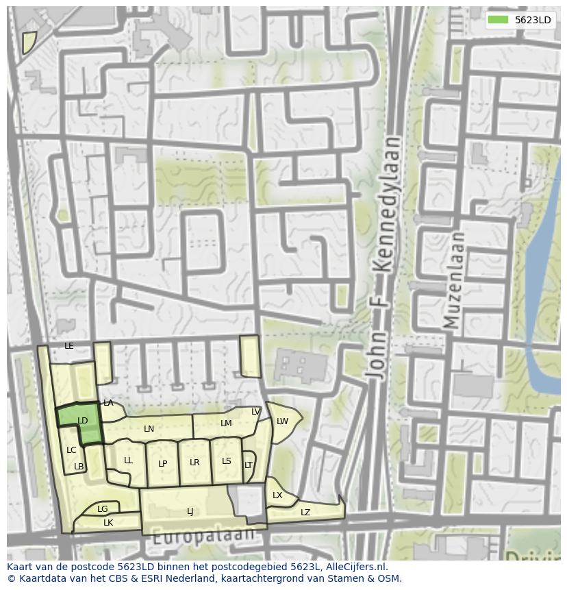 Afbeelding van het postcodegebied 5623 LD op de kaart.