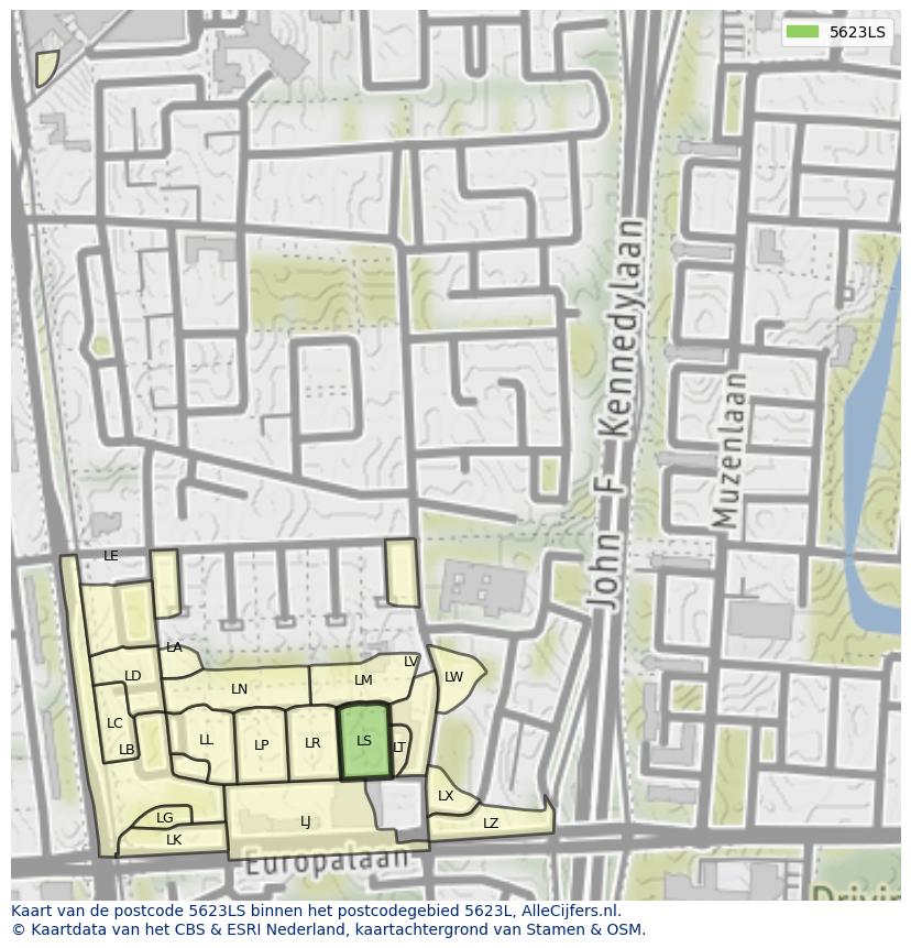 Afbeelding van het postcodegebied 5623 LS op de kaart.