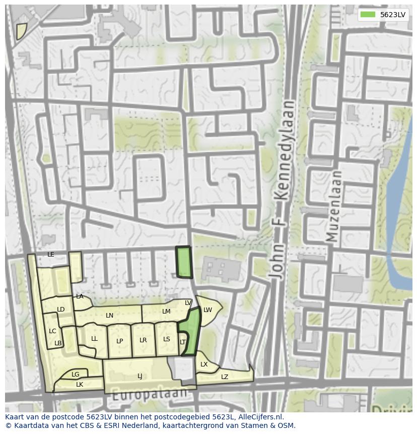Afbeelding van het postcodegebied 5623 LV op de kaart.