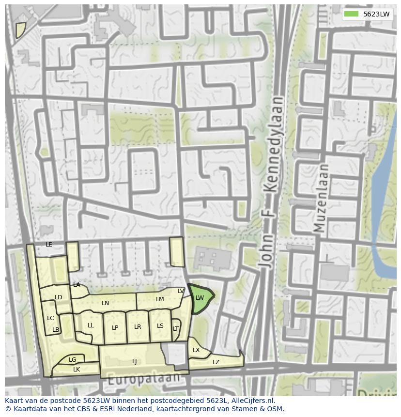 Afbeelding van het postcodegebied 5623 LW op de kaart.