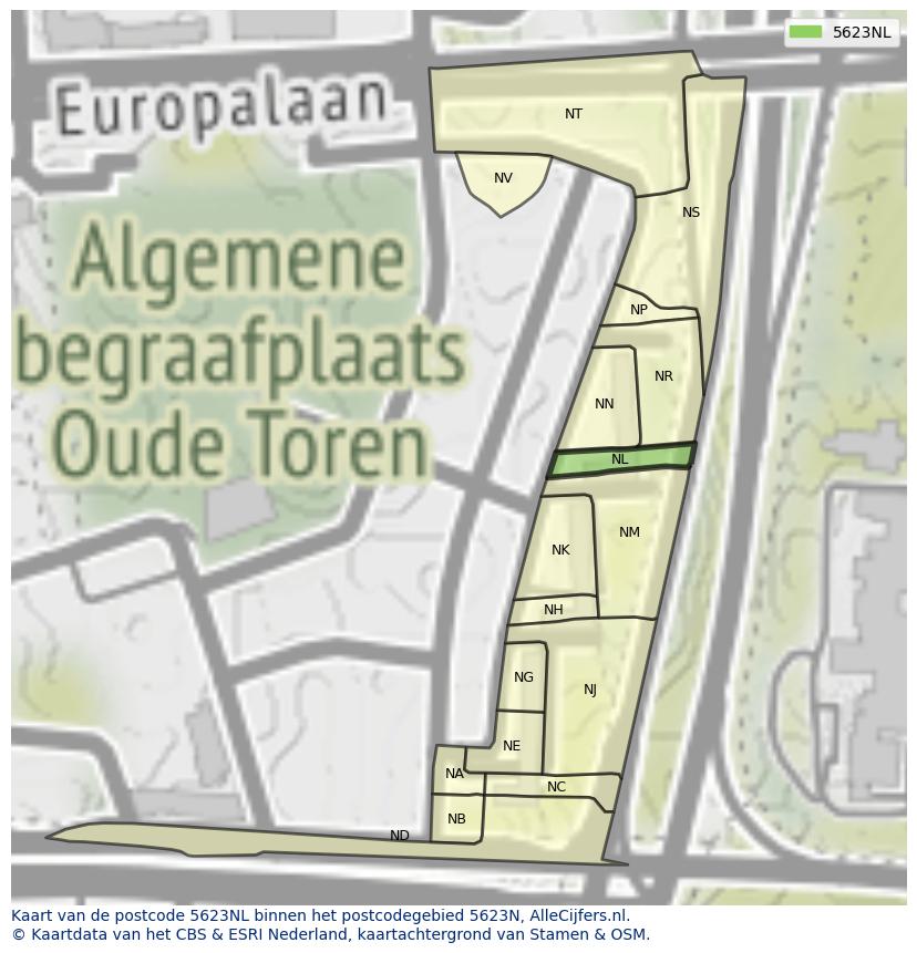 Afbeelding van het postcodegebied 5623 NL op de kaart.