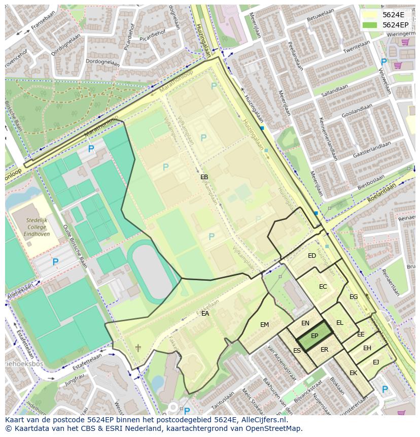 Afbeelding van het postcodegebied 5624 EP op de kaart.