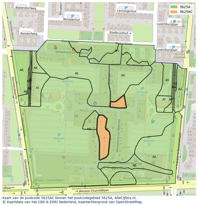 Afbeelding van het postcodegebied 5625 AC op de kaart.
