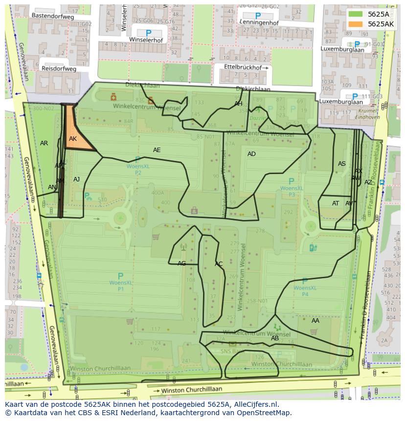 Afbeelding van het postcodegebied 5625 AK op de kaart.