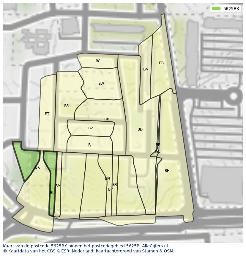 Afbeelding van het postcodegebied 5625 BK op de kaart.