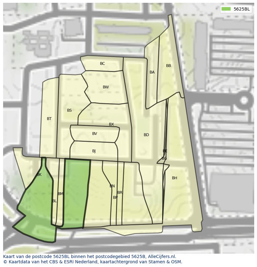 Afbeelding van het postcodegebied 5625 BL op de kaart.