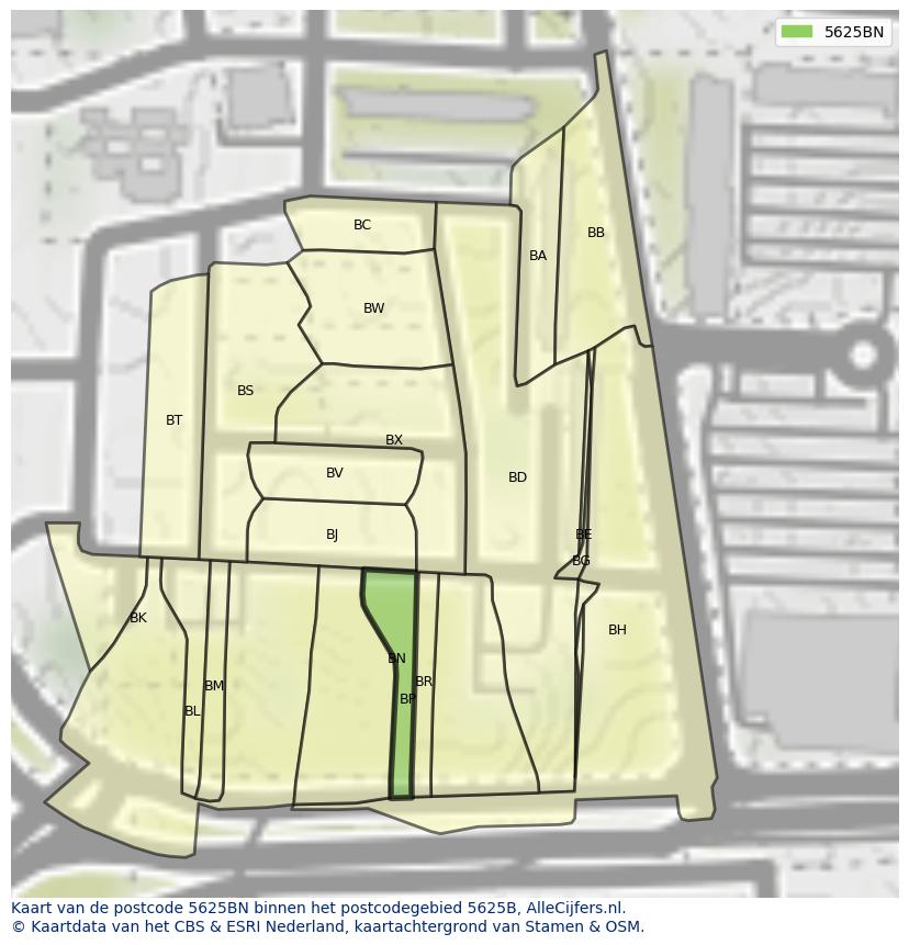 Afbeelding van het postcodegebied 5625 BN op de kaart.
