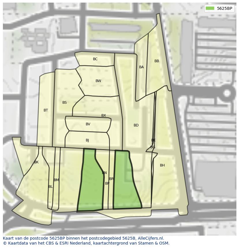 Afbeelding van het postcodegebied 5625 BP op de kaart.