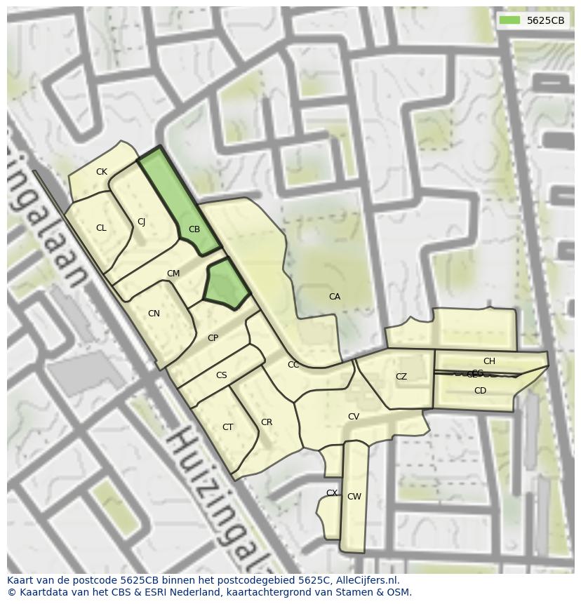 Afbeelding van het postcodegebied 5625 CB op de kaart.