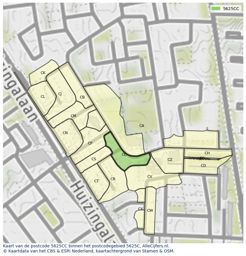 Afbeelding van het postcodegebied 5625 CC op de kaart.