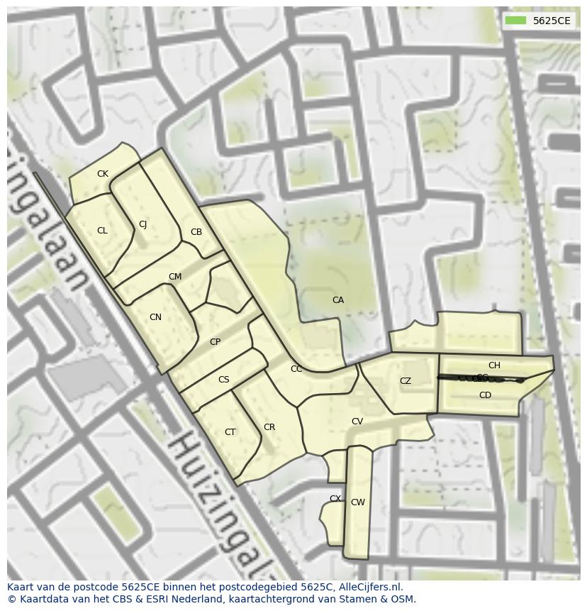 Afbeelding van het postcodegebied 5625 CE op de kaart.