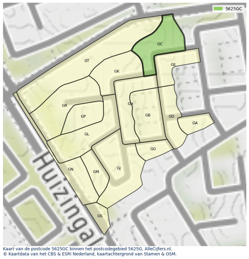 Afbeelding van het postcodegebied 5625 GC op de kaart.