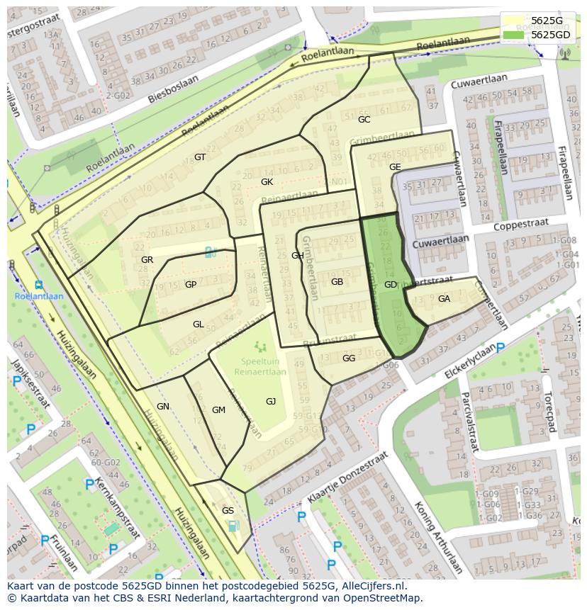 Afbeelding van het postcodegebied 5625 GD op de kaart.
