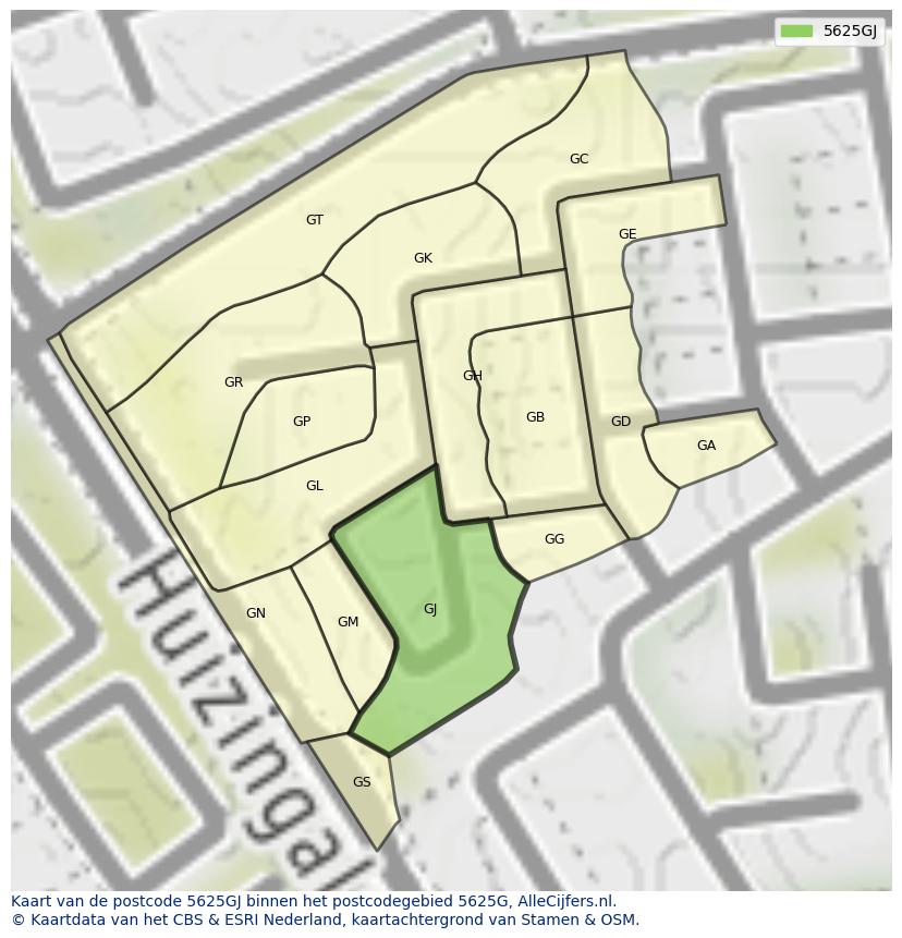 Afbeelding van het postcodegebied 5625 GJ op de kaart.
