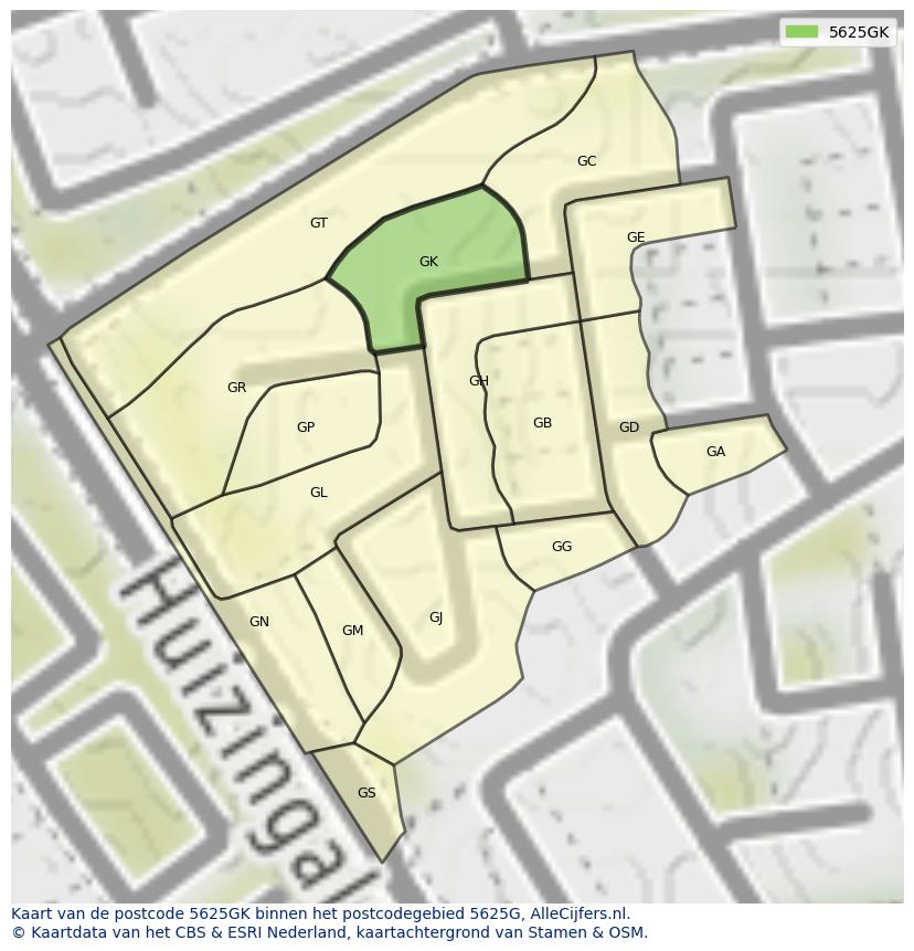 Afbeelding van het postcodegebied 5625 GK op de kaart.