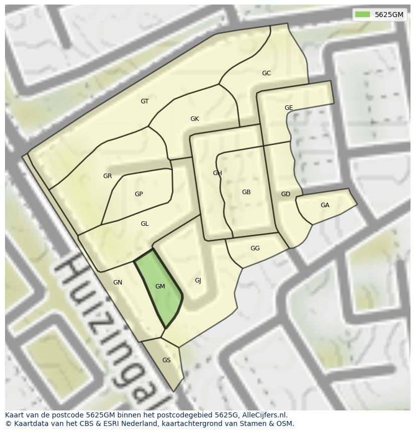 Afbeelding van het postcodegebied 5625 GM op de kaart.