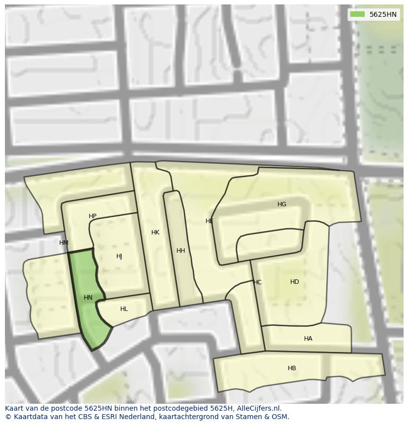 Afbeelding van het postcodegebied 5625 HN op de kaart.