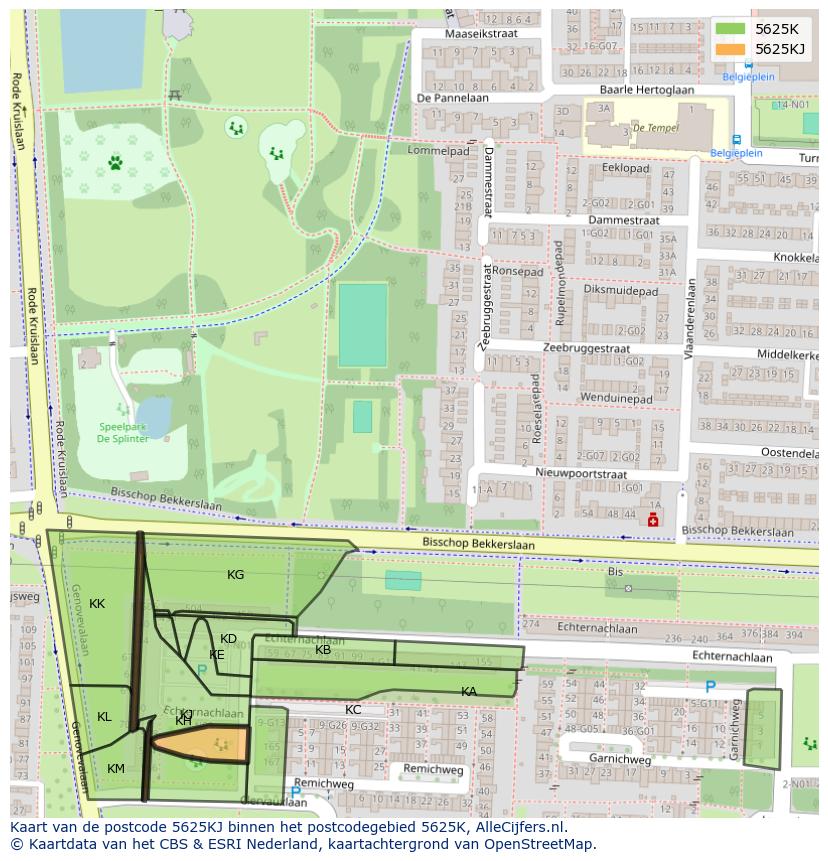 Afbeelding van het postcodegebied 5625 KJ op de kaart.