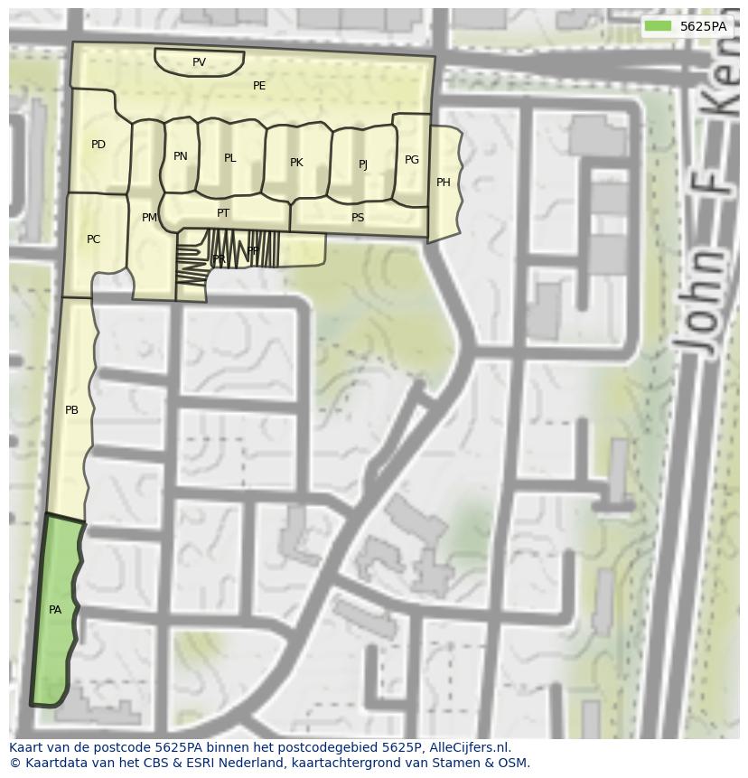 Afbeelding van het postcodegebied 5625 PA op de kaart.