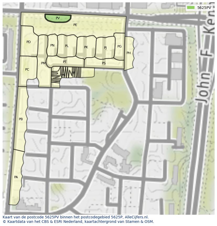 Afbeelding van het postcodegebied 5625 PV op de kaart.