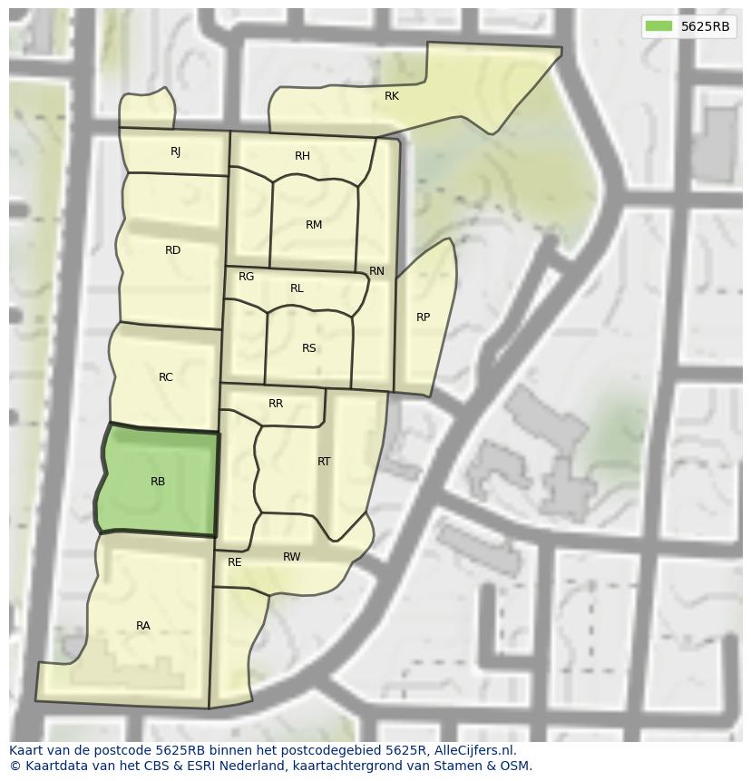 Afbeelding van het postcodegebied 5625 RB op de kaart.