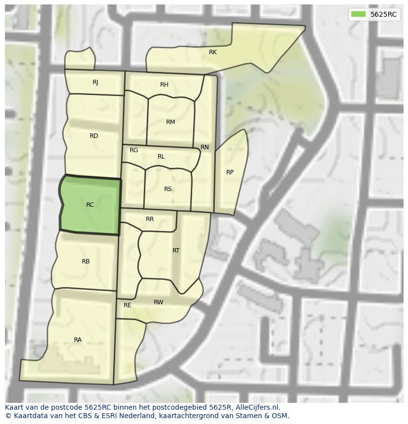 Afbeelding van het postcodegebied 5625 RC op de kaart.