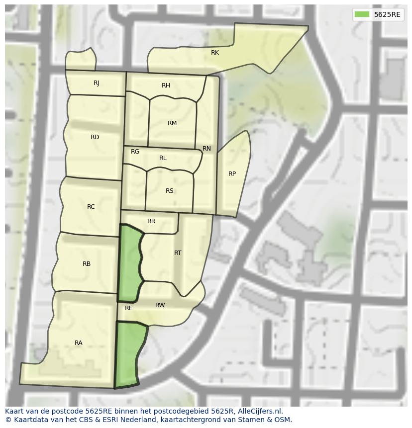 Afbeelding van het postcodegebied 5625 RE op de kaart.