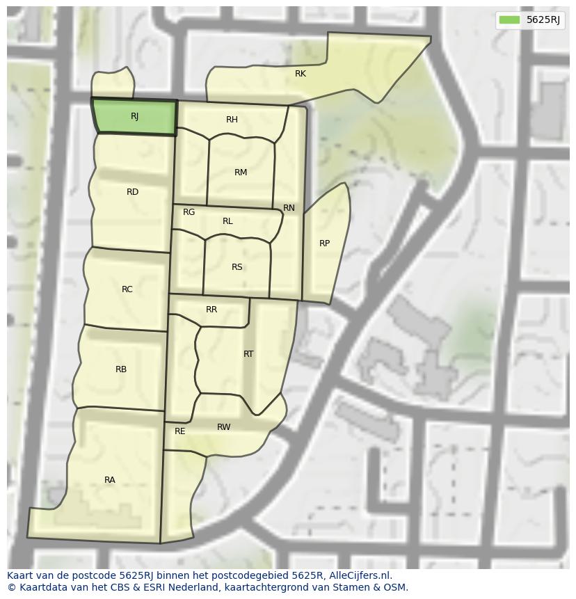Afbeelding van het postcodegebied 5625 RJ op de kaart.