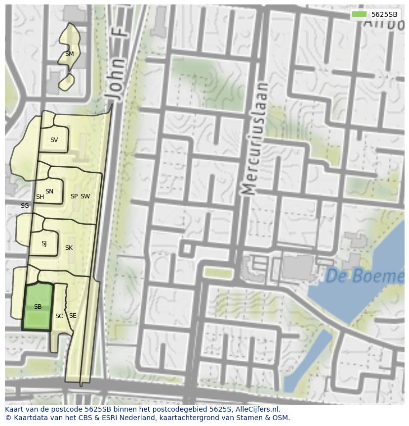 Afbeelding van het postcodegebied 5625 SB op de kaart.