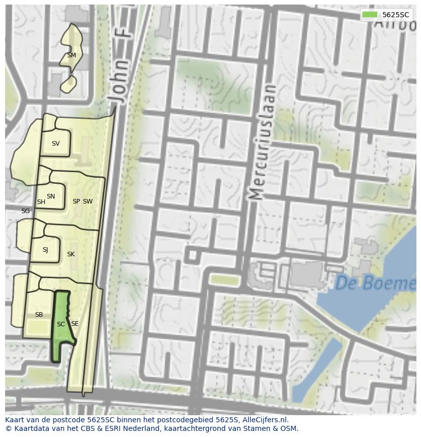 Afbeelding van het postcodegebied 5625 SC op de kaart.