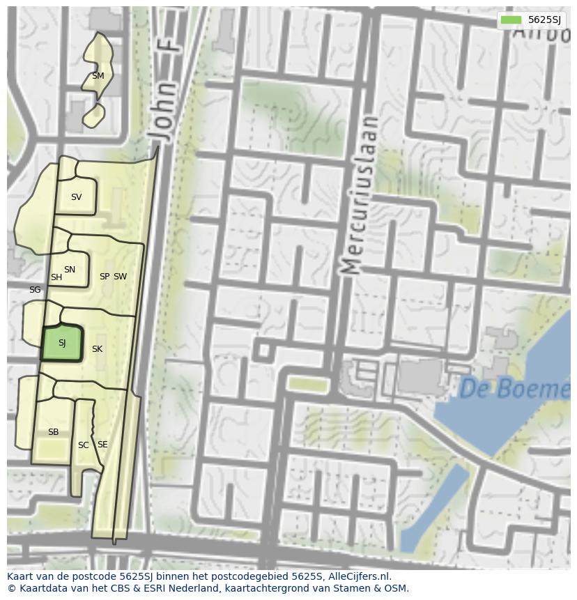 Afbeelding van het postcodegebied 5625 SJ op de kaart.