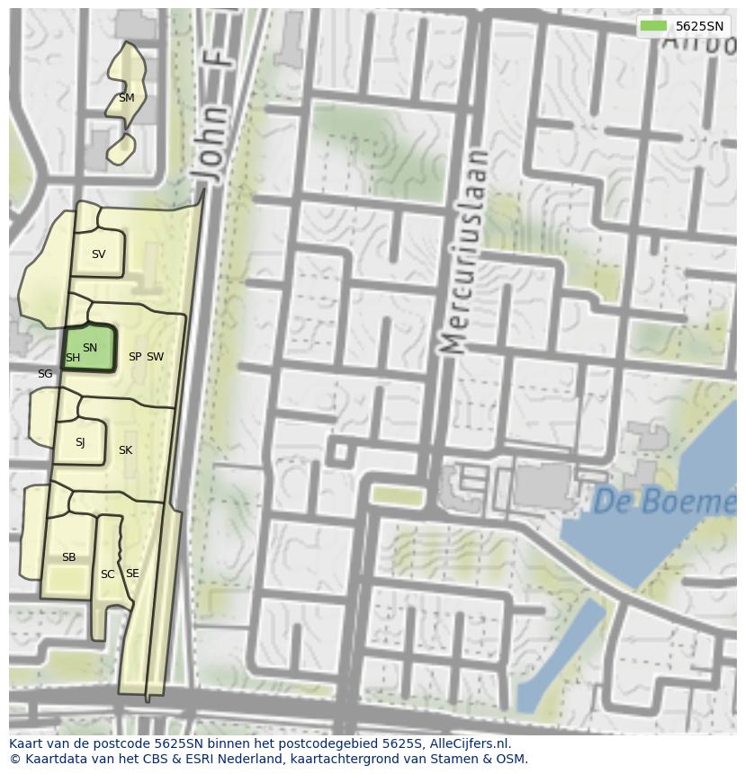 Afbeelding van het postcodegebied 5625 SN op de kaart.