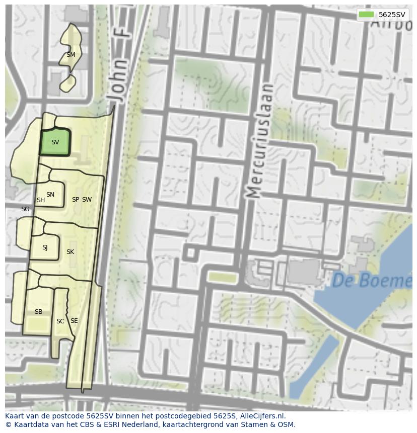 Afbeelding van het postcodegebied 5625 SV op de kaart.