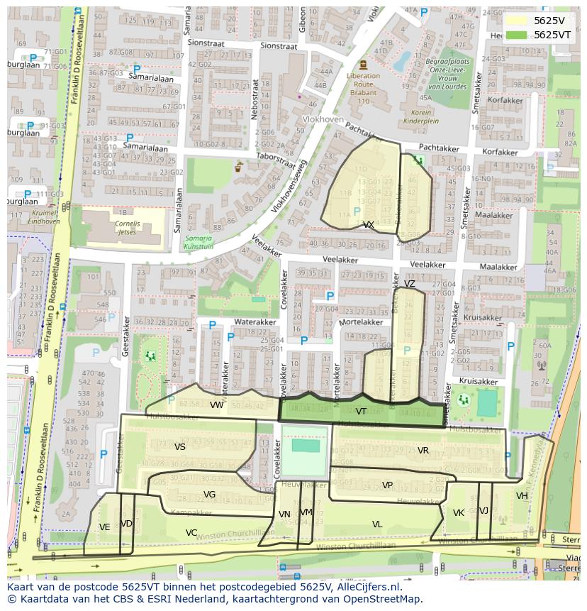 Afbeelding van het postcodegebied 5625 VT op de kaart.