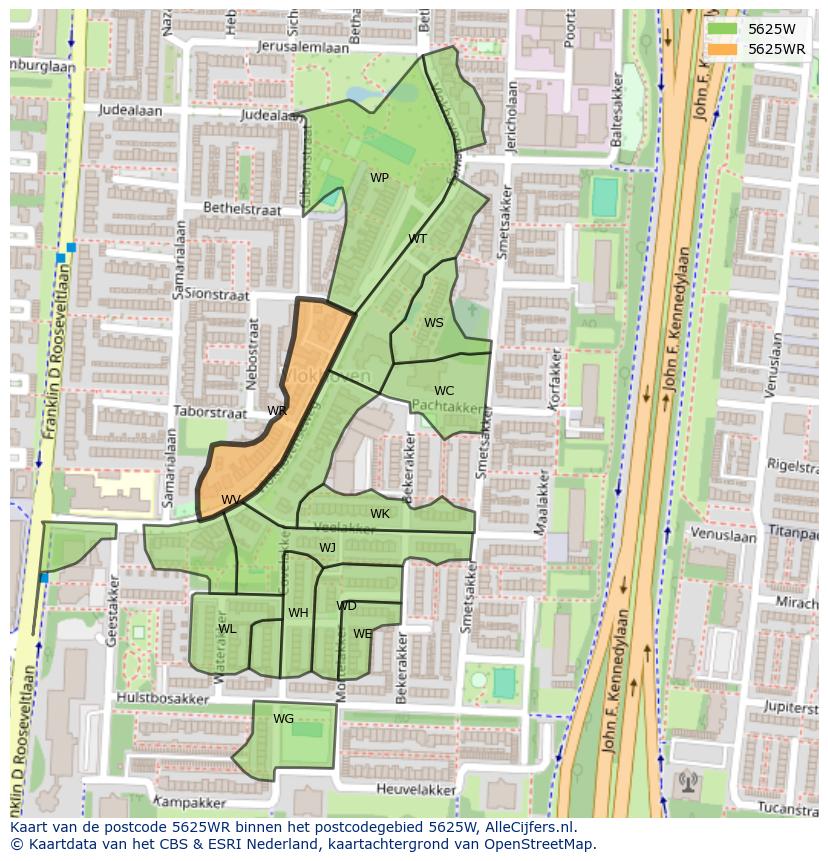 Afbeelding van het postcodegebied 5625 WR op de kaart.