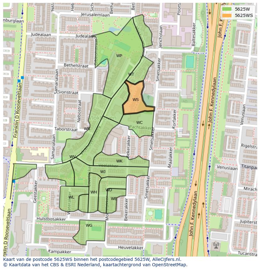 Afbeelding van het postcodegebied 5625 WS op de kaart.