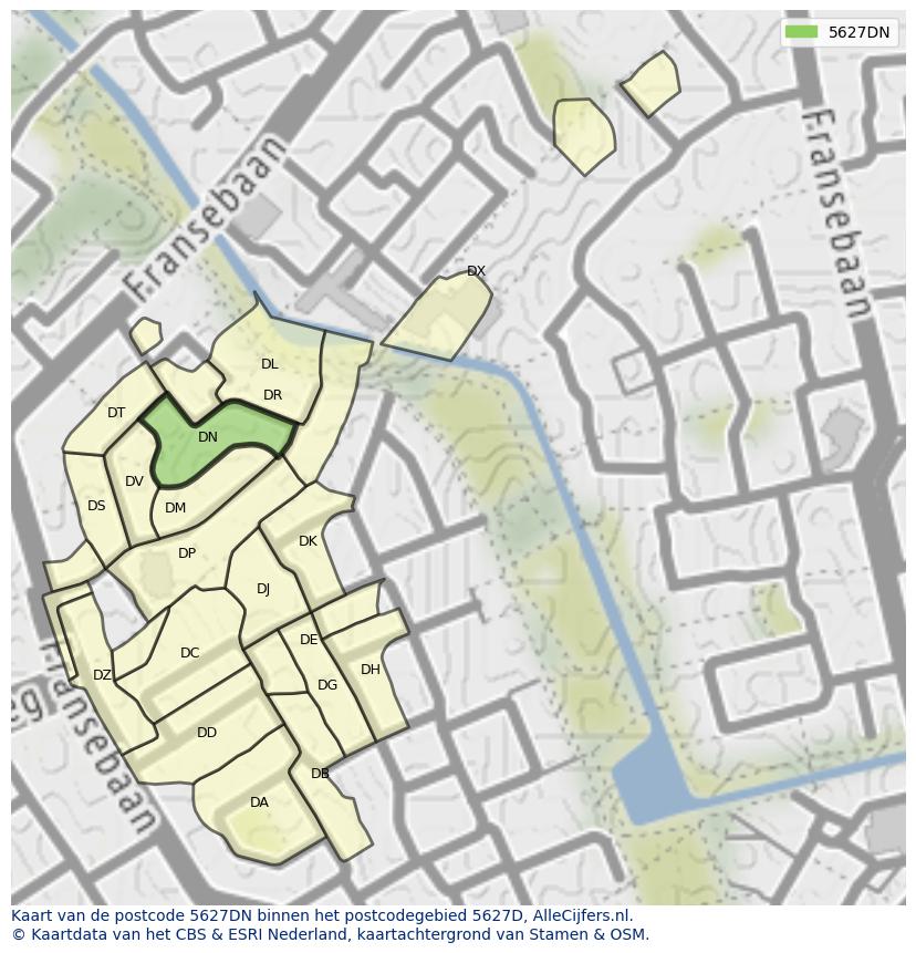 Afbeelding van het postcodegebied 5627 DN op de kaart.