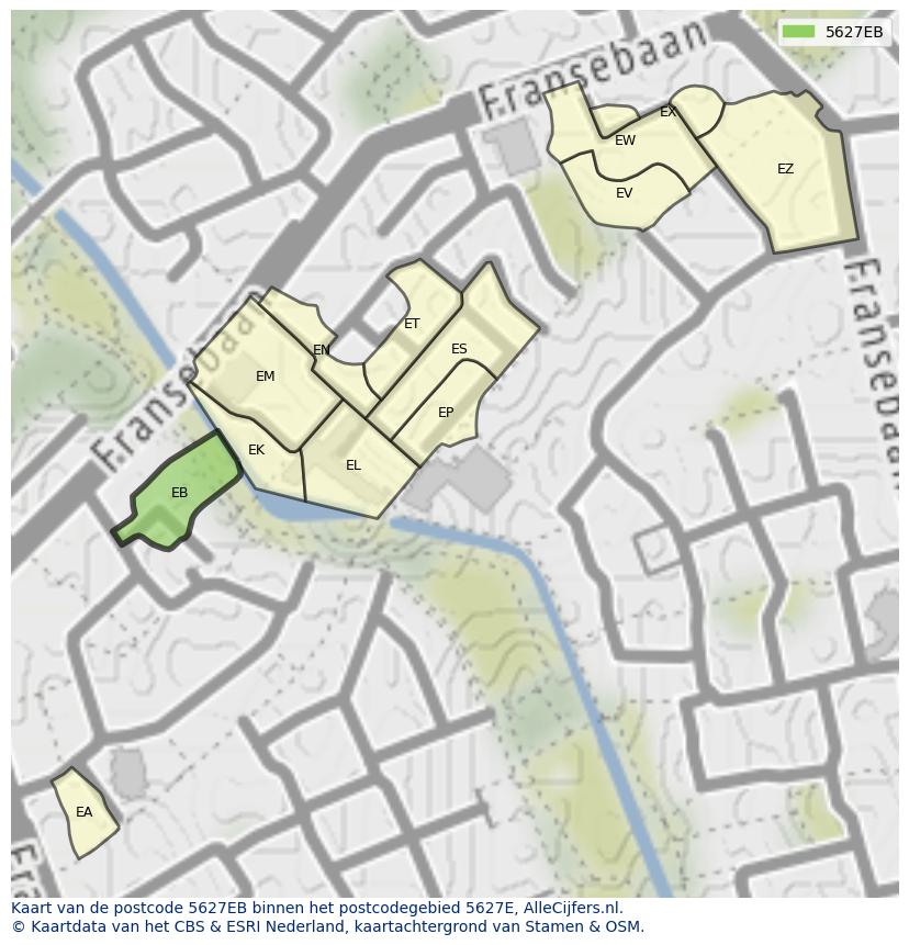 Afbeelding van het postcodegebied 5627 EB op de kaart.