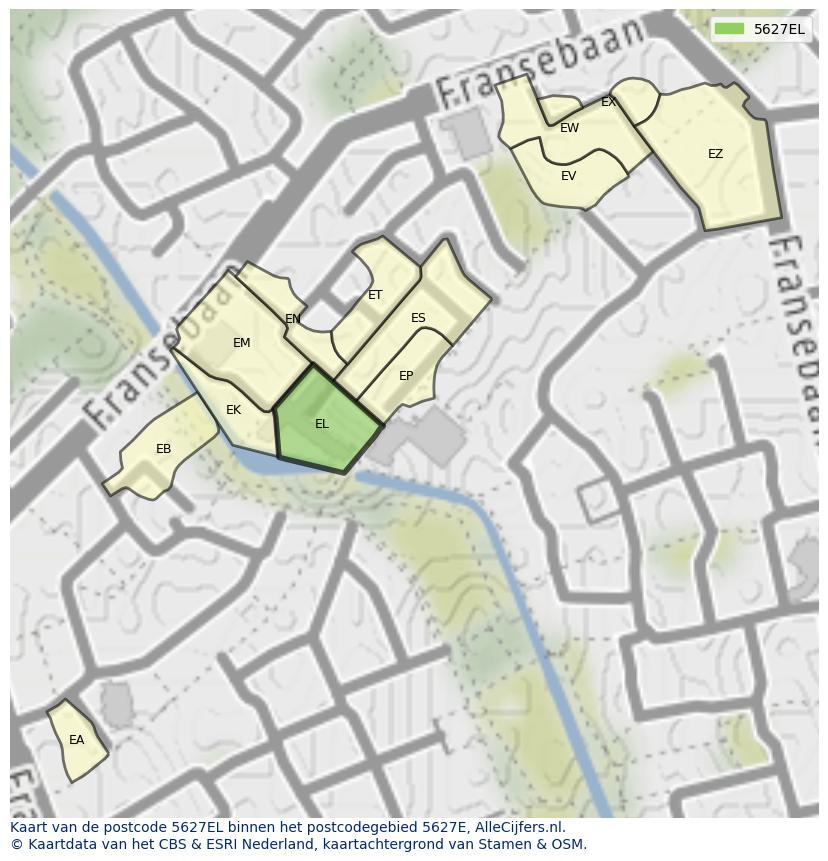 Afbeelding van het postcodegebied 5627 EL op de kaart.